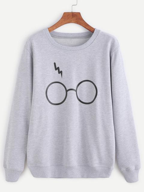 Sudadera Con Estampado De Gafas - Gris Claro