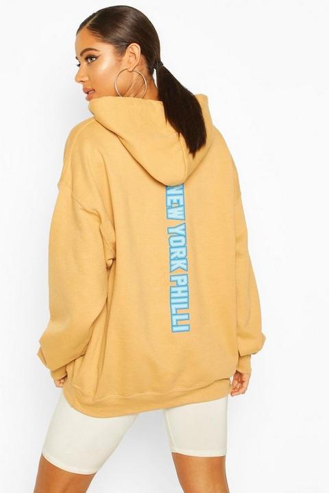 Sweat À Capuche Oversize À Slogan New York Philli - Beige Sable - S, Beige Sable