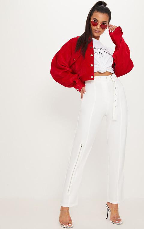 White Belted Slim Leg Trouser