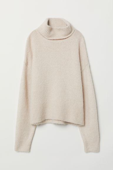 H & M - Knitted Polo-neck Jumper - Beige