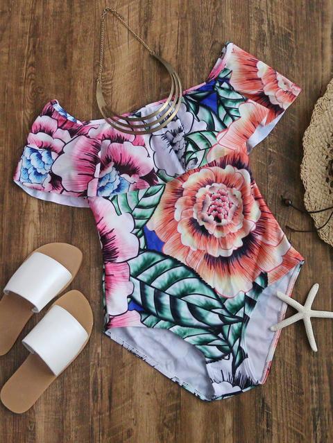 Bñador Con Estampado Floral Una Pieza - Multicolor