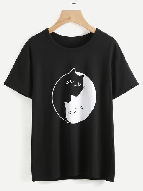 T-shirt Con Stampa Di Gatto