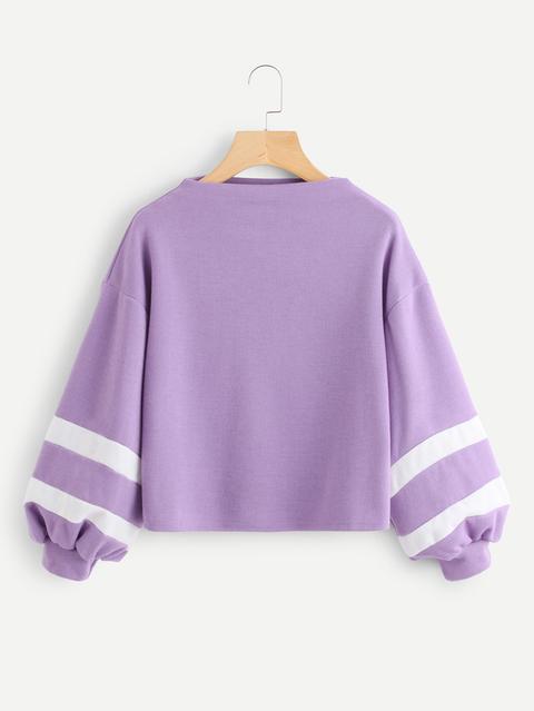 Lantern Sleeve Varsity Striped Sweatshirt