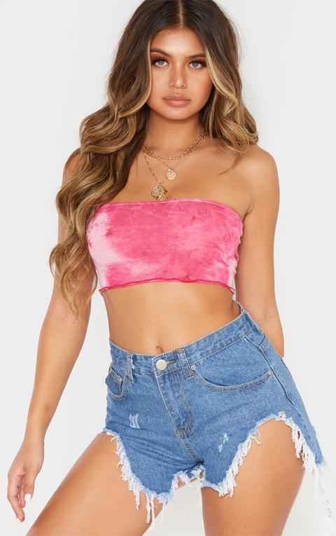 Pink Tie Dye Printed Bandeau Crop Top