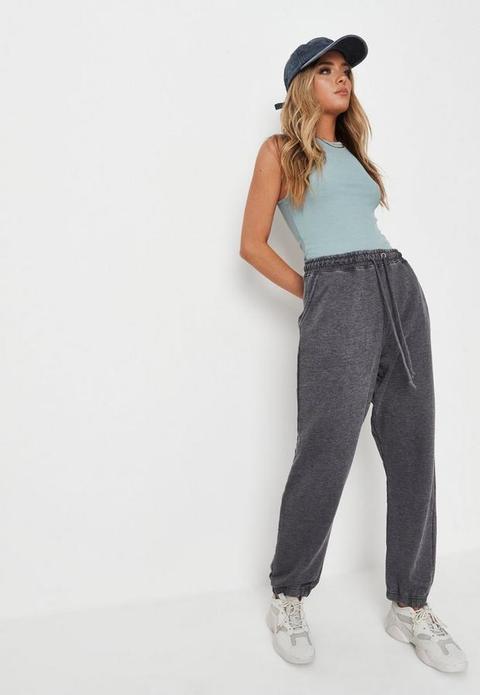 Grey Washed Fleeceback Oversized 90's Joggers, Grey