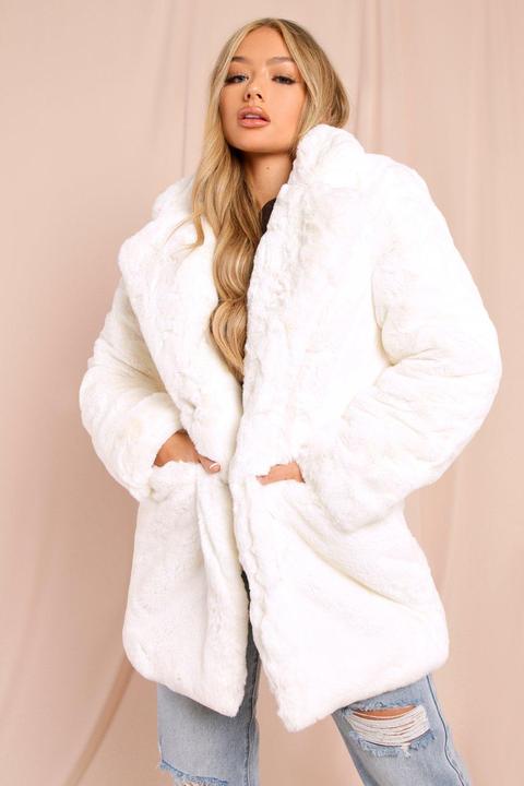 Womens Oversized Faux Fur Coat Ivory