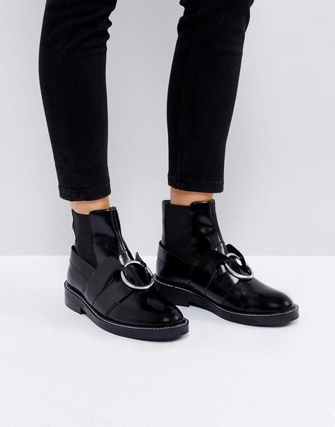 Asos - Adel - Ankle-boots Aus Leder Mit D-schnalle - Schwarz