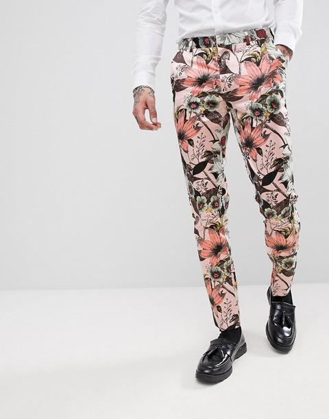 Pantalones De Traje Ajustados De Esmoquin Con Estampado Floral Satinado En Rosa De Asos Edition