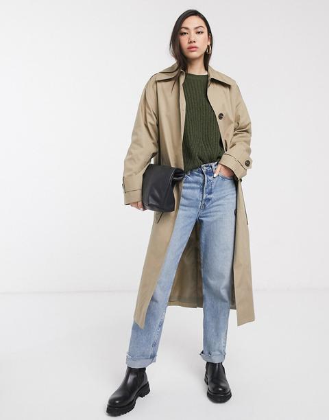 Asos Design Boyfriend Trench Coat In Stone-neutral