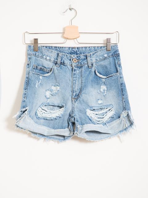 Short Denim Con Strappi E Dettaglio Orlo Tagliato