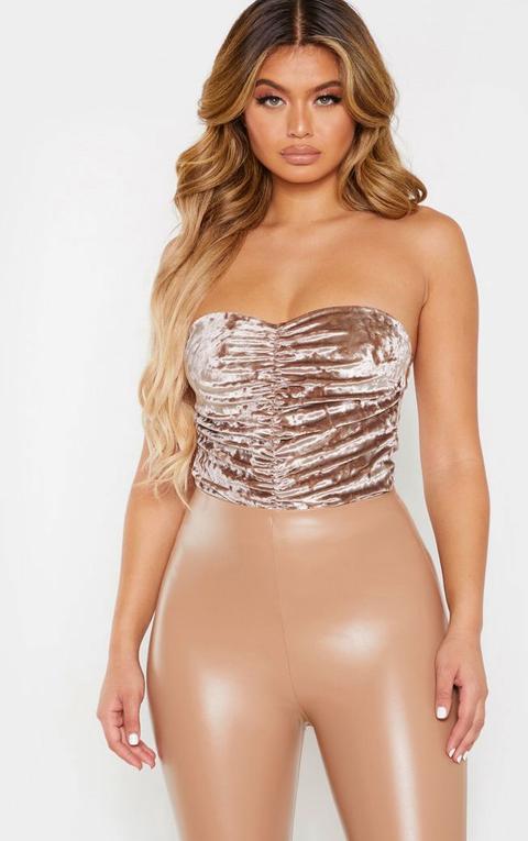 Mocha Velvet Bandeau Ruched Front Bodysuit