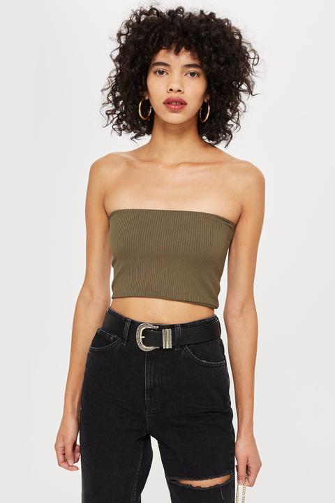 Womens Ribbed Bandeau Top - Khaki, Khaki