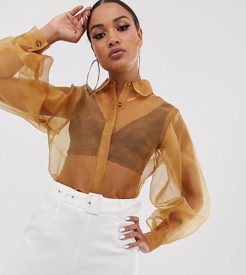 Unique21 Organza Shirt With Balloon Sleeves-brown