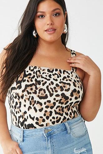 Forever 21 Plus Size Jaguar Print Bodysuit , Ivory/multi