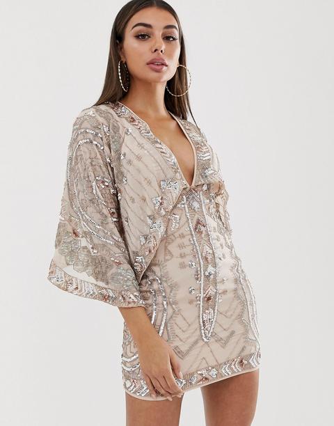 Minivestido Con Manga Estilo Kimono Y Capa Con Adornos De Asos Design-marrón