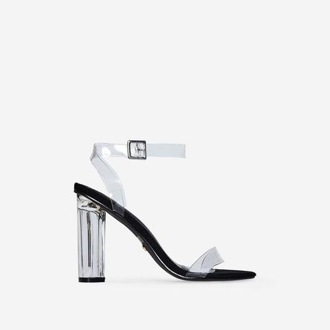 Mara Perspex Heel In Black Faux Suede, Black