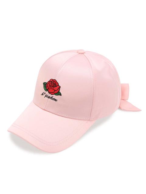 Rose Embroidery Satin Baseball Cap With Bow Tie