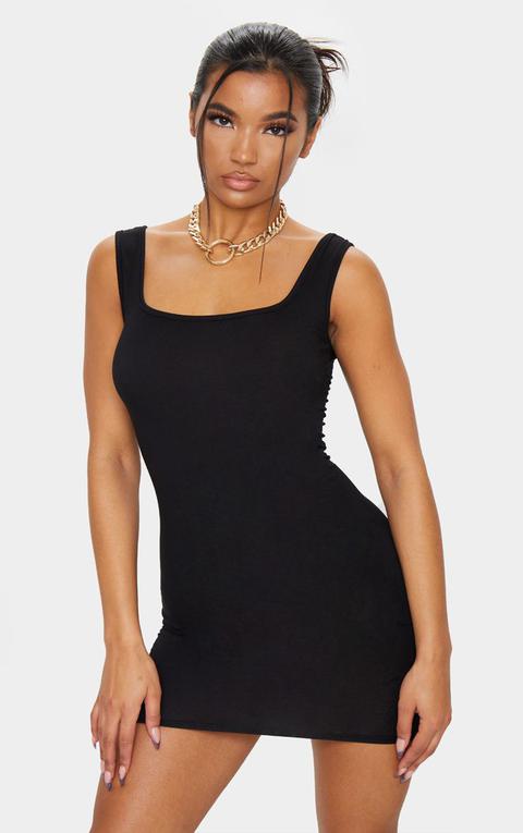 Basic Black Square Neck Bodycon Dress