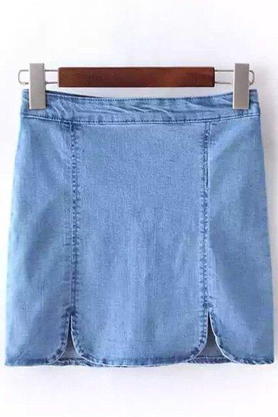 Solid Color Denim High Waist Mini Skirt