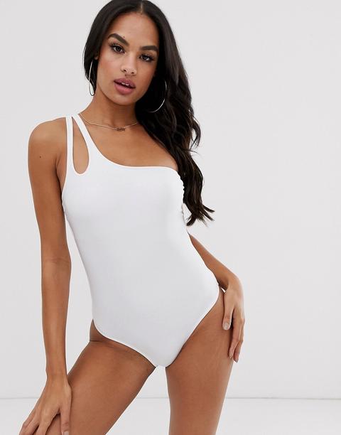 New Look One Shoulder Swimsuit In White