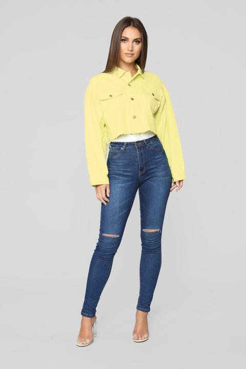neon yellow denim shirt