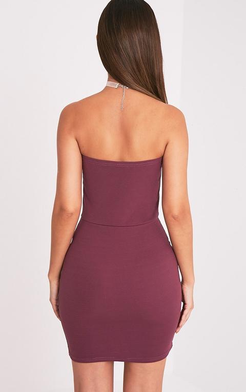 Aubergine Split Detail Bandeau Bodycon Dress