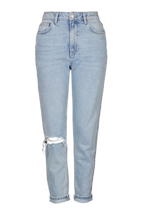 Moto Bleach Rip Mom Jeans