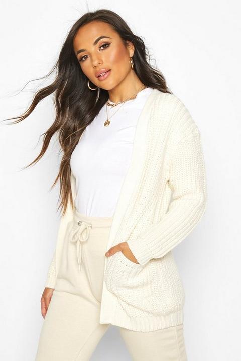 Womens Petite Chunky Knitted Cardigan - Beige - M, Beige