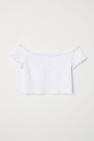 H & M - Top Spalle Scoperte Con Smock - Bianco