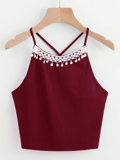 Contrast Crochet Trim Cami Top