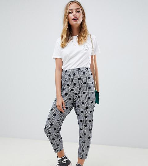 Asos Design Petite - Pantaloni Stretti In Fondo Con Pinces E Stampa A Quadri E Pois - Multicolore