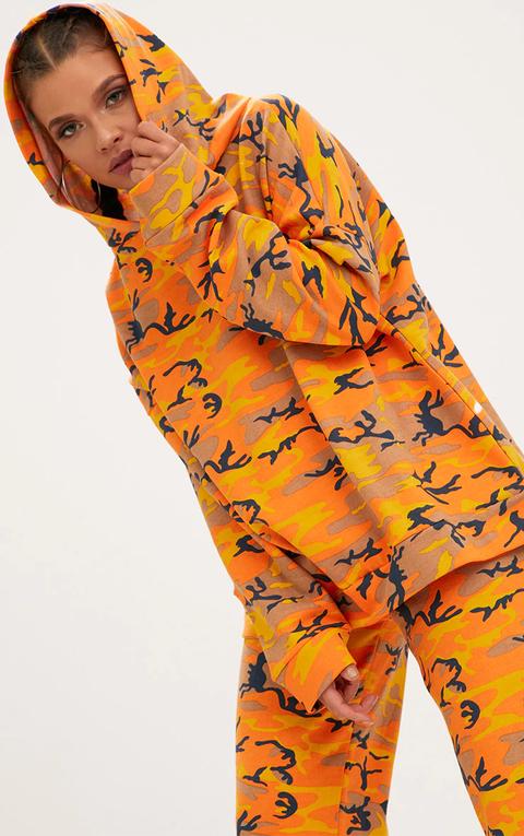 Orange Camo Oversized Hoodie, Orange Camo