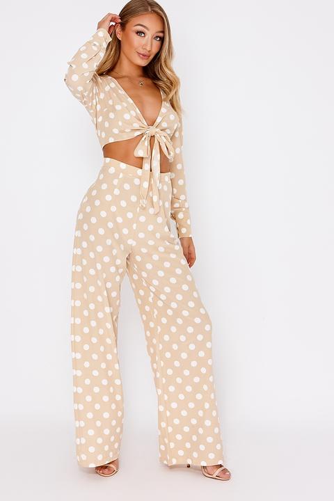 Nude Trousers - Billie Faiers Nude Polka Dot Palazzo Trousers