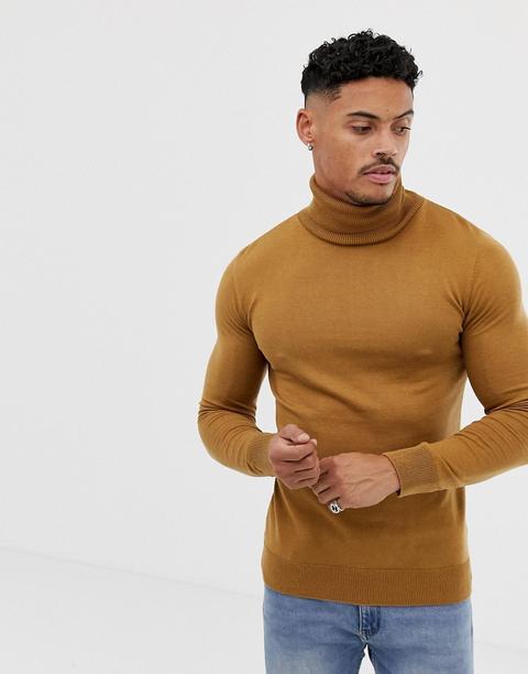 River Island - Maglione Con Collo Alto Color Cammello - Cuoio