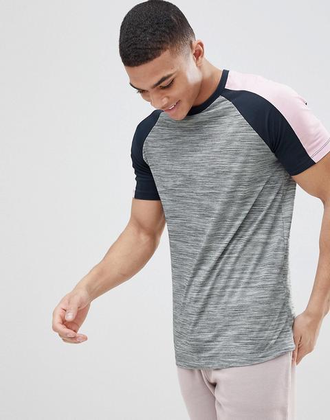 Camiseta De Tejido Gris Con Manga Raglán Abierta En Contraste De Asos Design