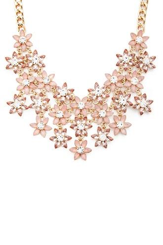 Forever 21 Faux Gem Flower Bib Necklace , Gold/pink