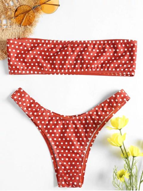 Bikini Sin Tirantes De Lunares Chestnut Red