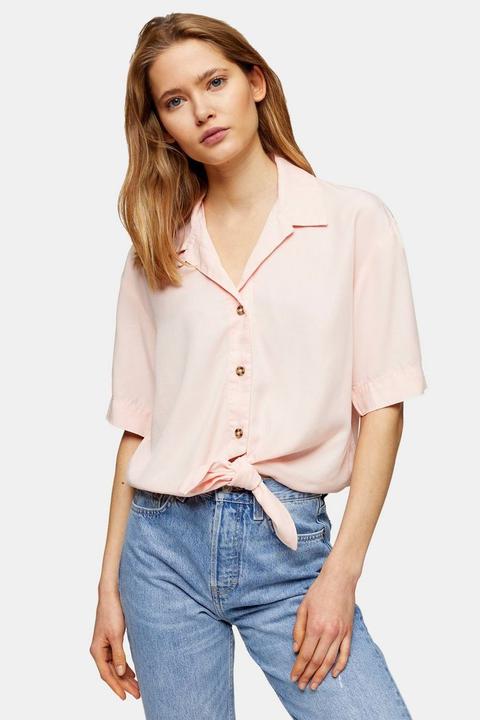 Pink Casual Knot Front Shirt