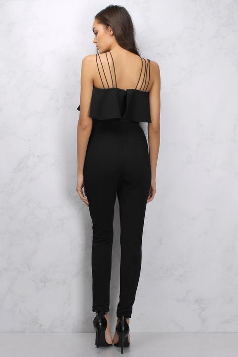 Black Textured Frill Top Jumpsuit