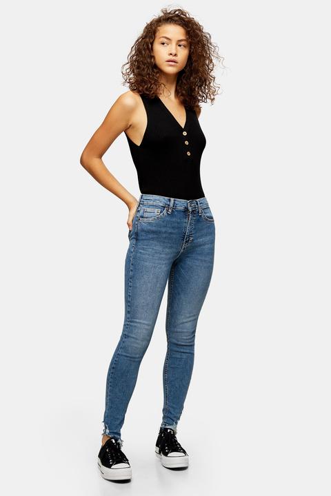 Womens Mid Blue Rip Hem Jamie Skinny Jeans - Mid Stone, Mid Stone