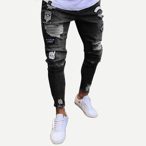 Men Ripped & Patched Detail Tapered Jeans