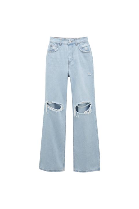 Jeans Flare Tiro Alto Rotos Rodilla - Contiene Algodón Reciclado
