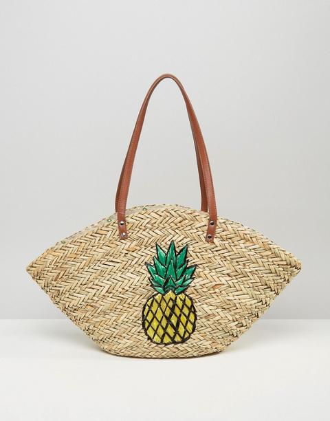 Chateau - Borsa Da Spiaggia Intrecciata Con Ananas - Beige
