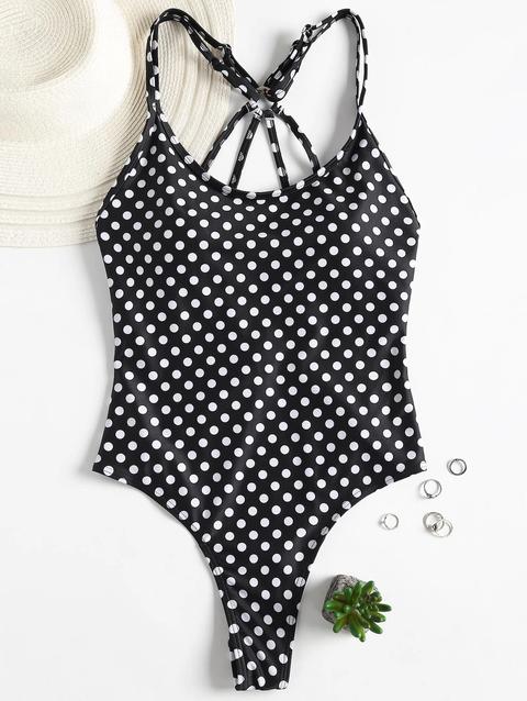 Costume Da Bagno Vintage A Pois Con Lacci