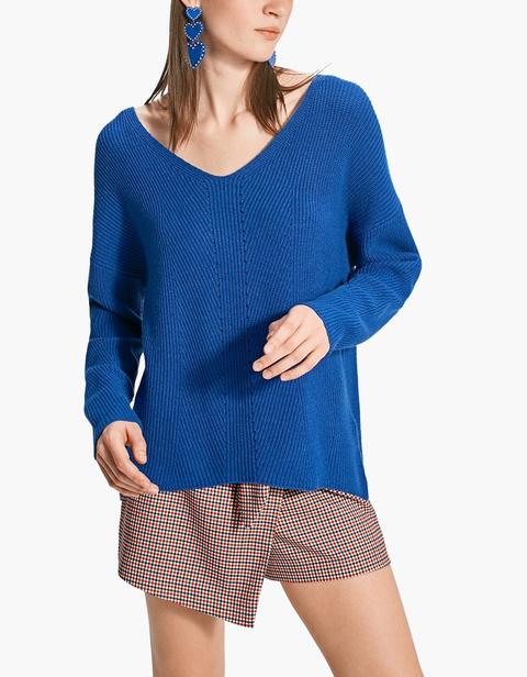 Pullover Scollo A V Profondo Azzurro Elettrico