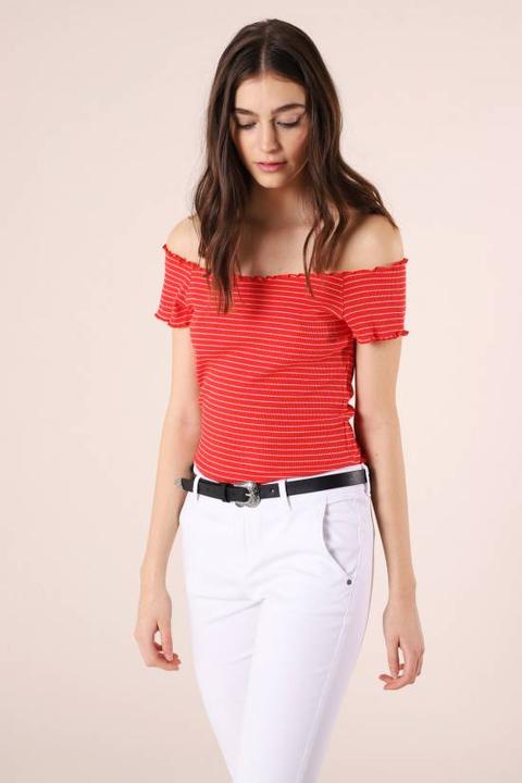 T-shirt Crop Bardot Righe