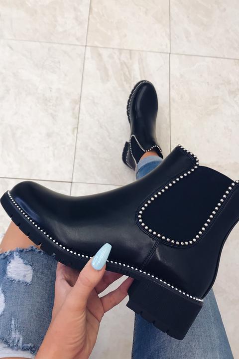 Gigi Black Studded Chelsea Boots