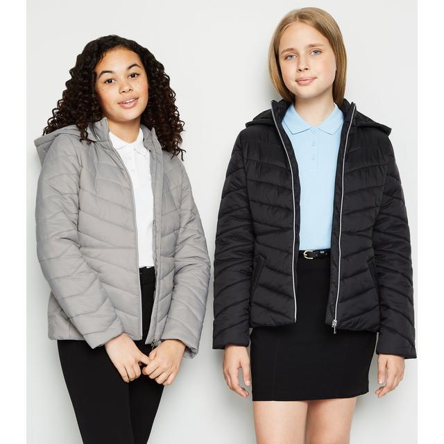 girls black puffer jacket with hood