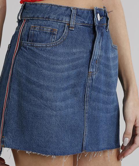 saia jeans com faixa lateral
