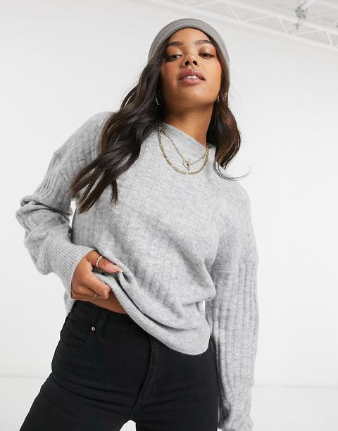 Cotton:on Ribbed Crew Neck Jumper In Grey